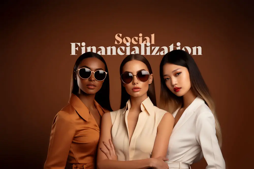 Three diverse women in professional attire with sunglasses embodying the concept of Social Financialization.
