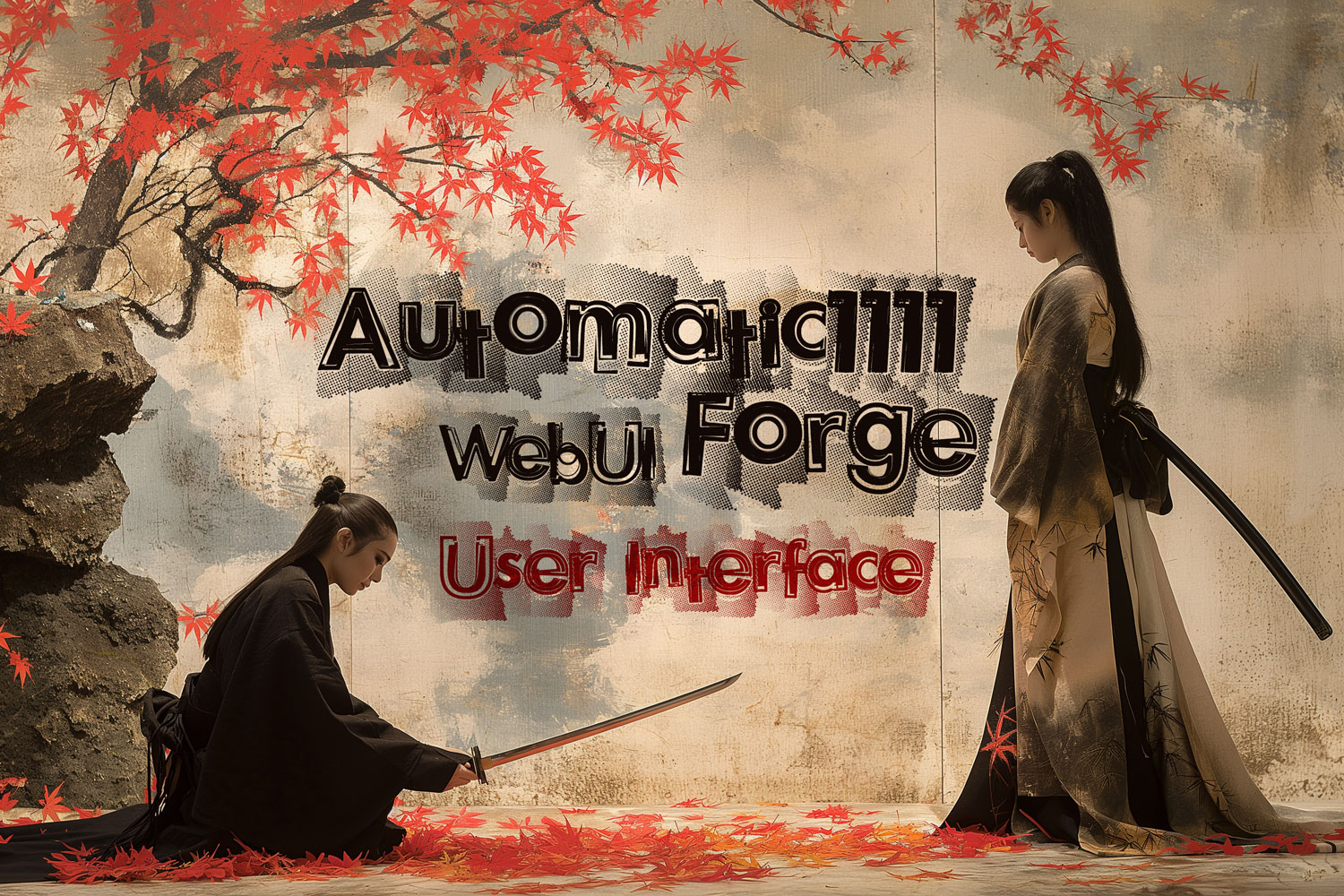 Female student bowing at Samurai Master in feudal japan painting Automatic1111 User Interface, WebUI Forge User Interface