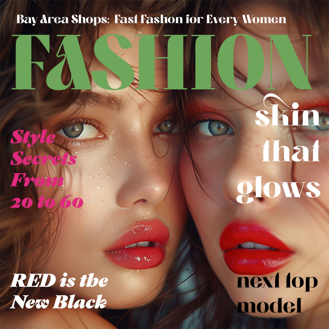 Models with pristine skin and red lipstick magazine cover