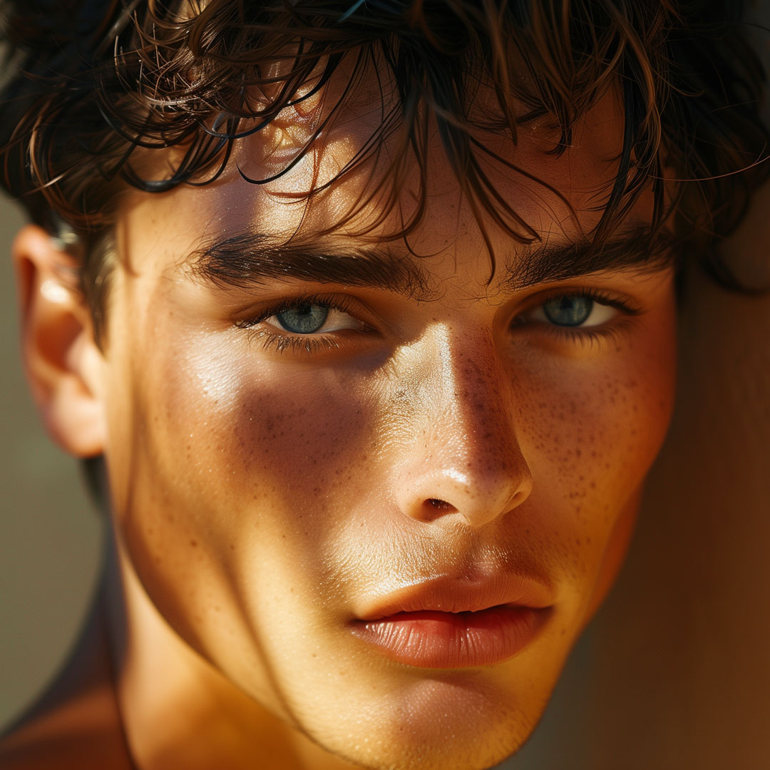 portrait of a handsome male model with blue eyes