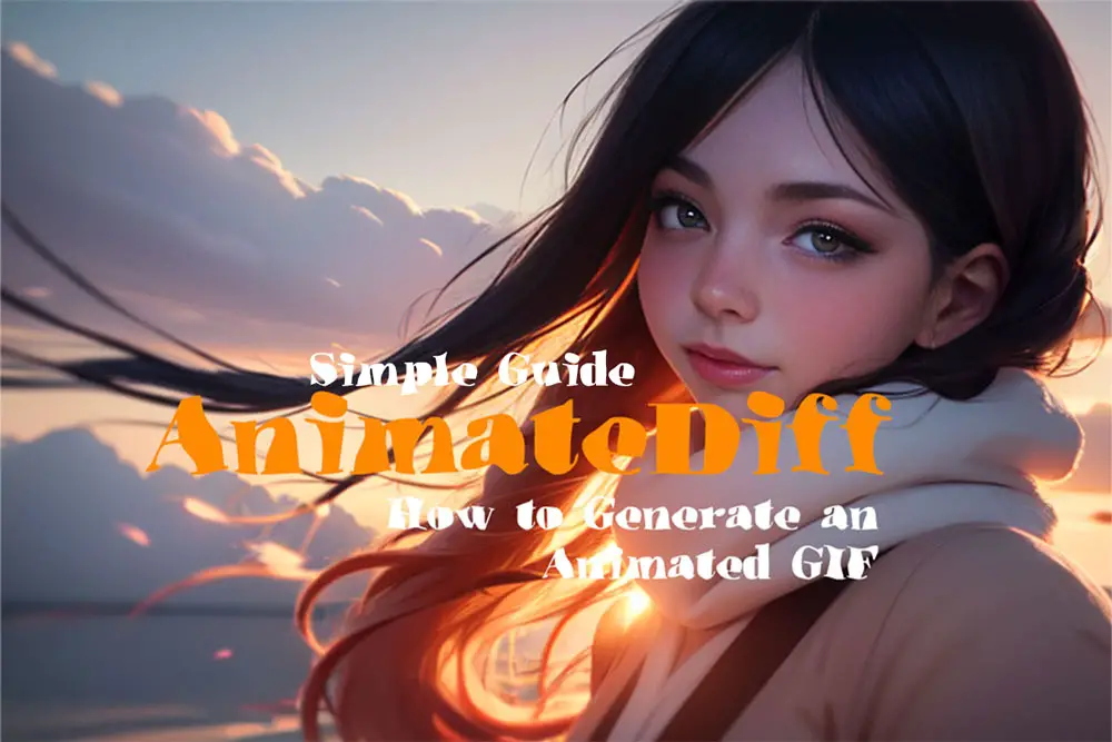 Cute anime girl with a scarf in sunset clouds - Animated GIF using AnimateDiff