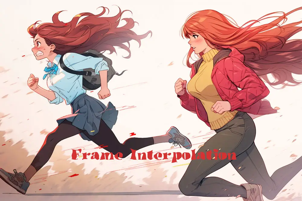 animate school girls running in the streets - Frame Interpolation in AnimateDiff