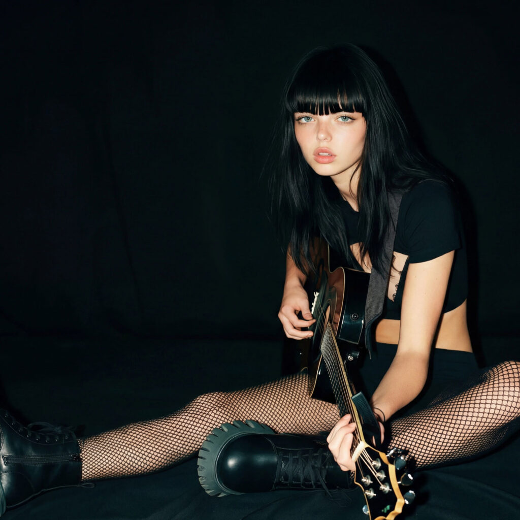 Asami Freya playing guitar in the dark